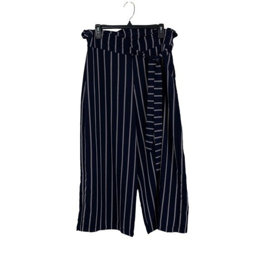 Altar'd State Navy Striped High Waist Paperbag Belted Wide Leg Pants‎ L Trendy